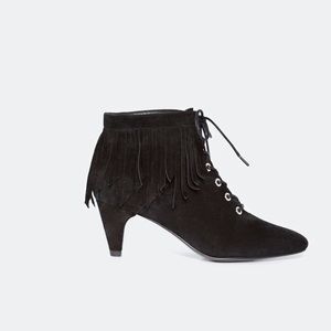 Maje Suede Fox Fringed Ankle Boots Size 37